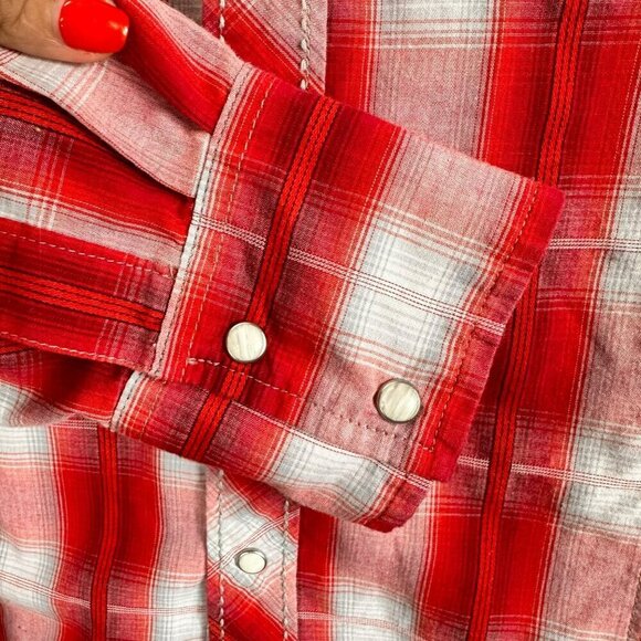 Wrangler Men's Long Sleeve Plaid Western Shirt Red And White Plaid Size XL - Picture 4 of 7